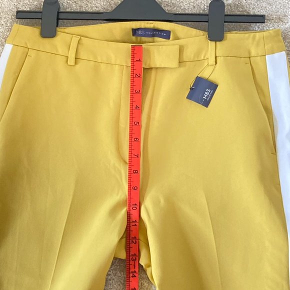 BNWT M&S Women's Mustard Yellow White Side Panels Slim Fit Trousers Size 16 - Picture 10 of 16